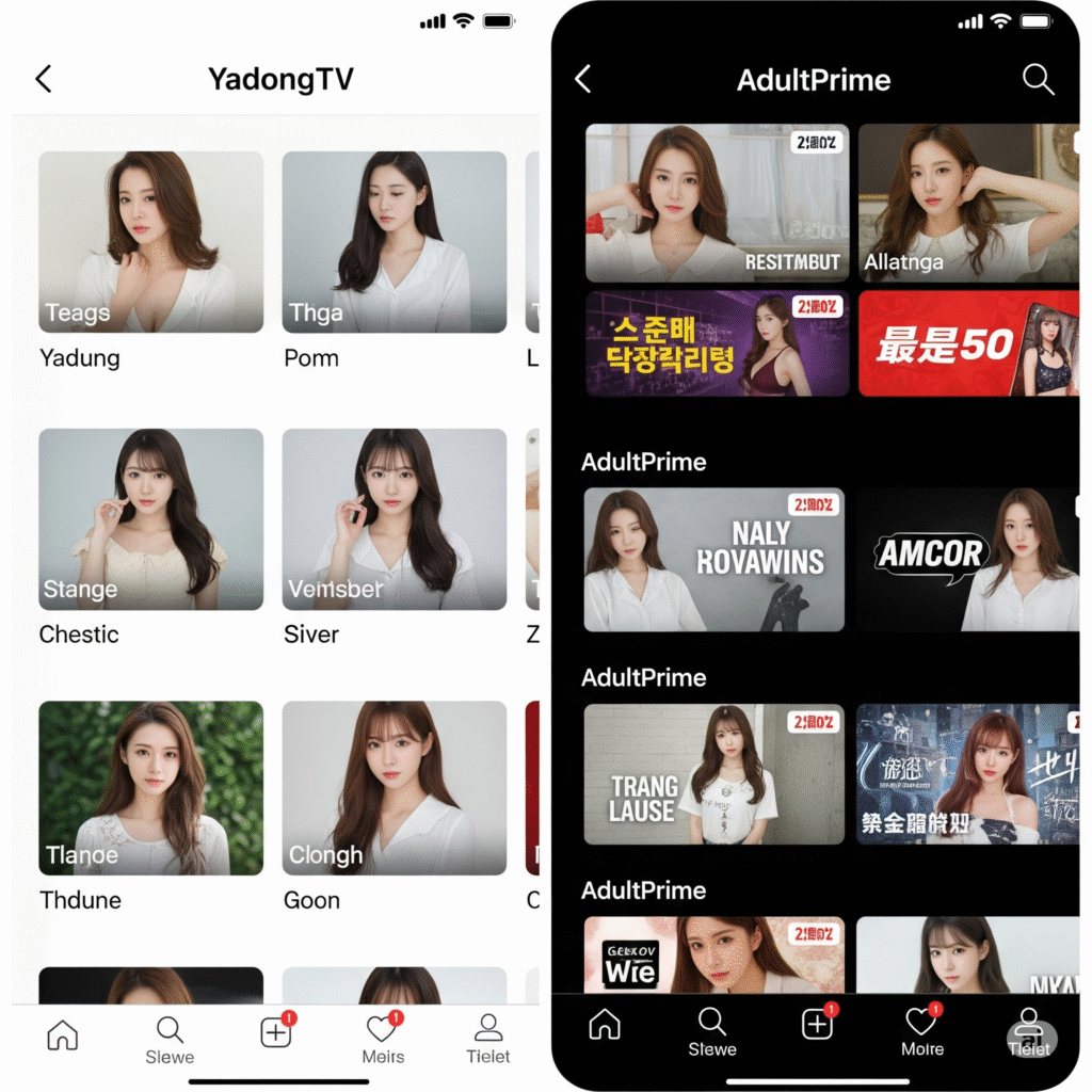 야동티비와 경쟁 플랫폼의 모바일 UI 비교(2021년) 야동티비와 경쟁 플랫폼의 모바일 UI 비교(2021년)